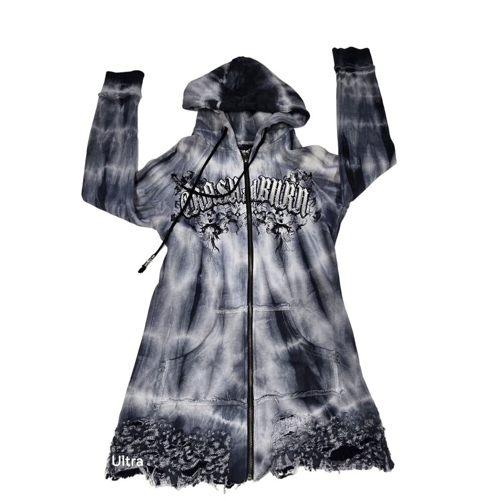 Crash & Burn Affliction Gothic Hooded Jacket Tie-Dye Full Zip Streetwear Med